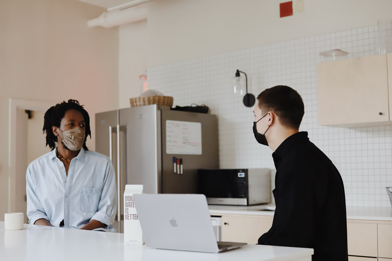 Staff back at the office wearing masks after COVID-19