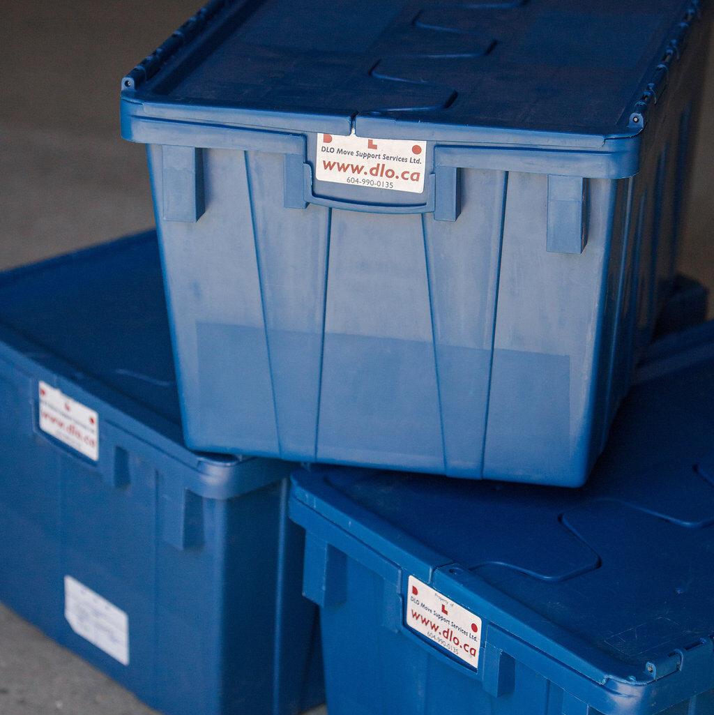 Moving boxes with the DLO logo on them